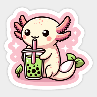 Cute Axolotl drink green boba Sticker